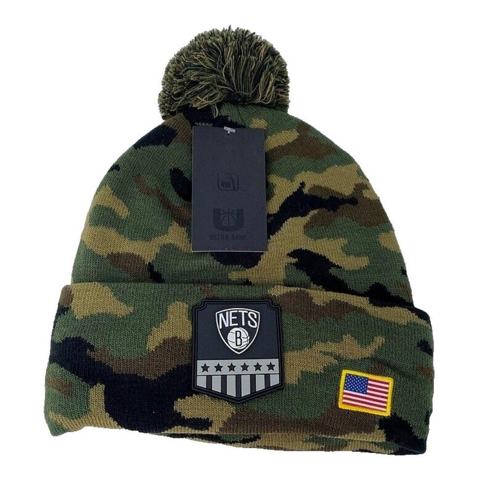 Brooklyn Nets Green Camo Beanie Salute Army Hat NBA Basketball Fleece‎ USA NY